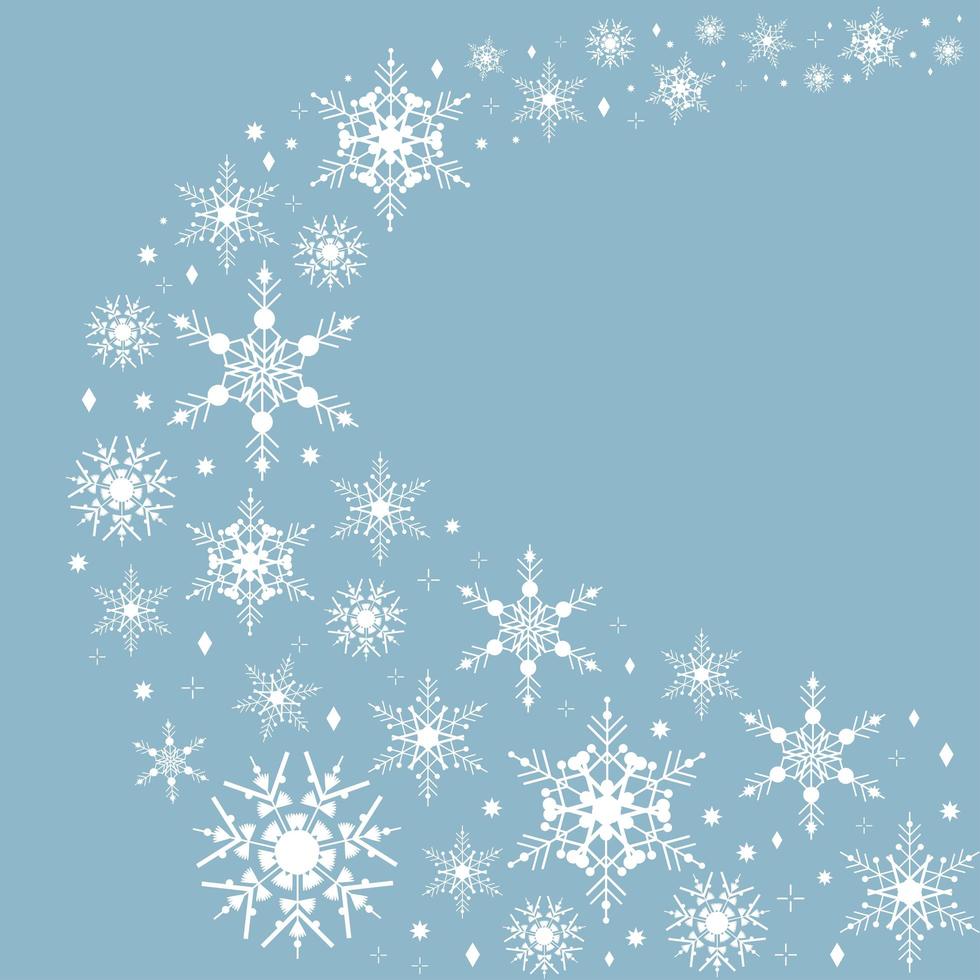Winter blue sky with falling snow. Snowflake background for Merry Christmas and Happy New Year. Elegant geometric vector illustration