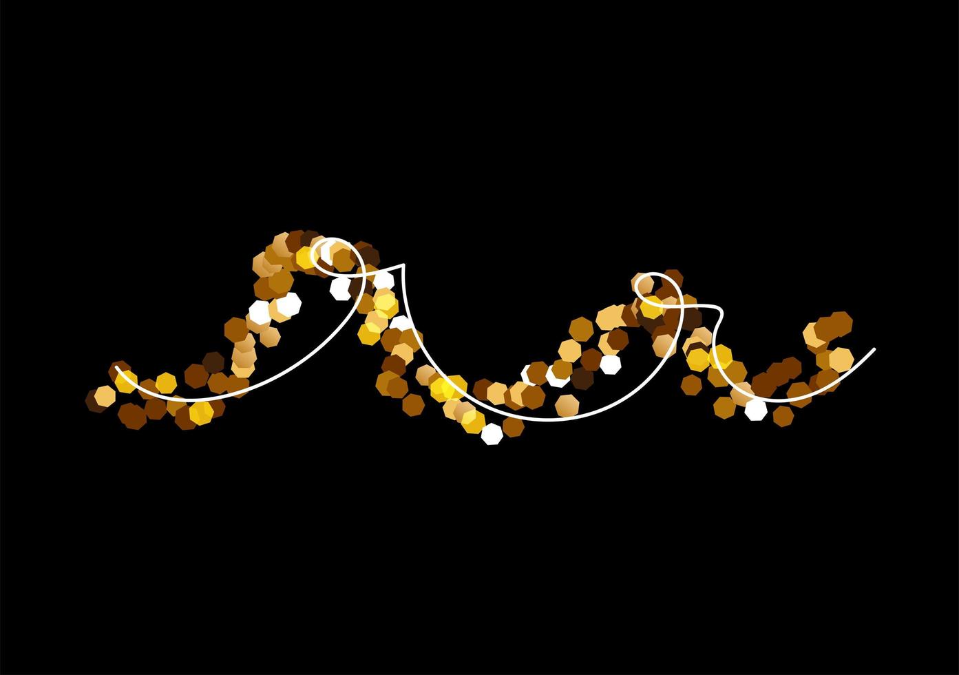 Shining Gold Glitter curl. Holiday element for, card, decor, invitation, poster, website, banner, festive design. Glittery vector illustration on a black background