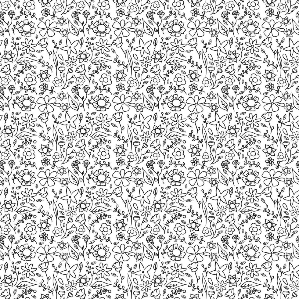 Seamless floral pattern. black and white background with flowers vector