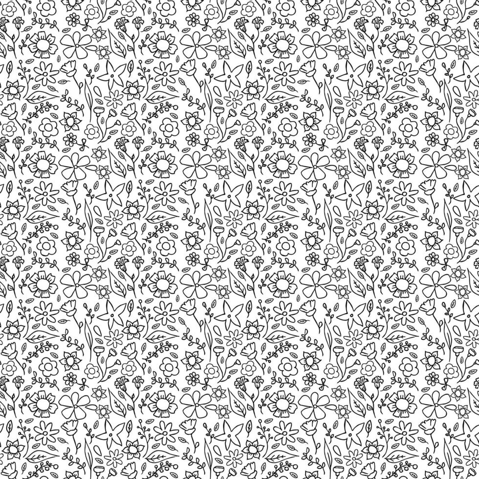 Seamless floral pattern. black and white background with flowers vector