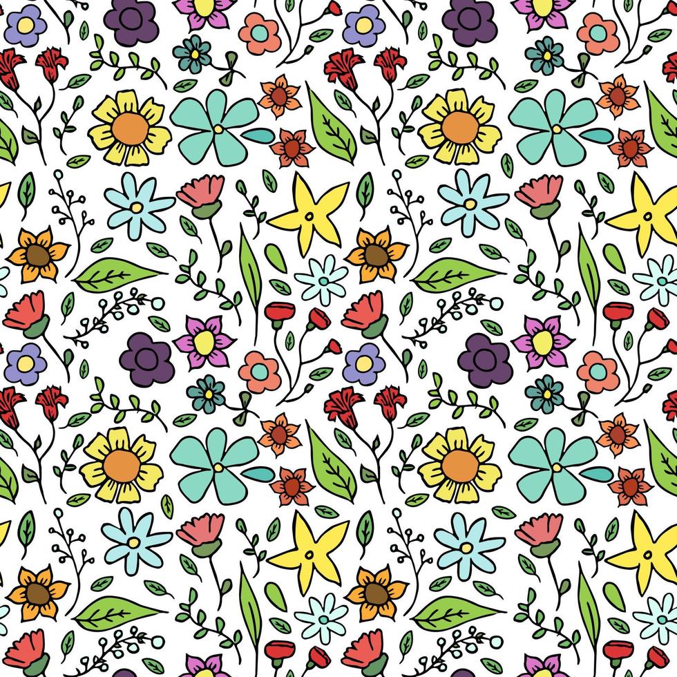 patrón sin fisuras con flores. Fondo floral flores de colores aislados sobre fondo blanco. vector