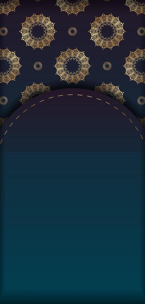 Greeting Brochure template with gradient blue color with luxurious gold pattern prepared for typography. vector