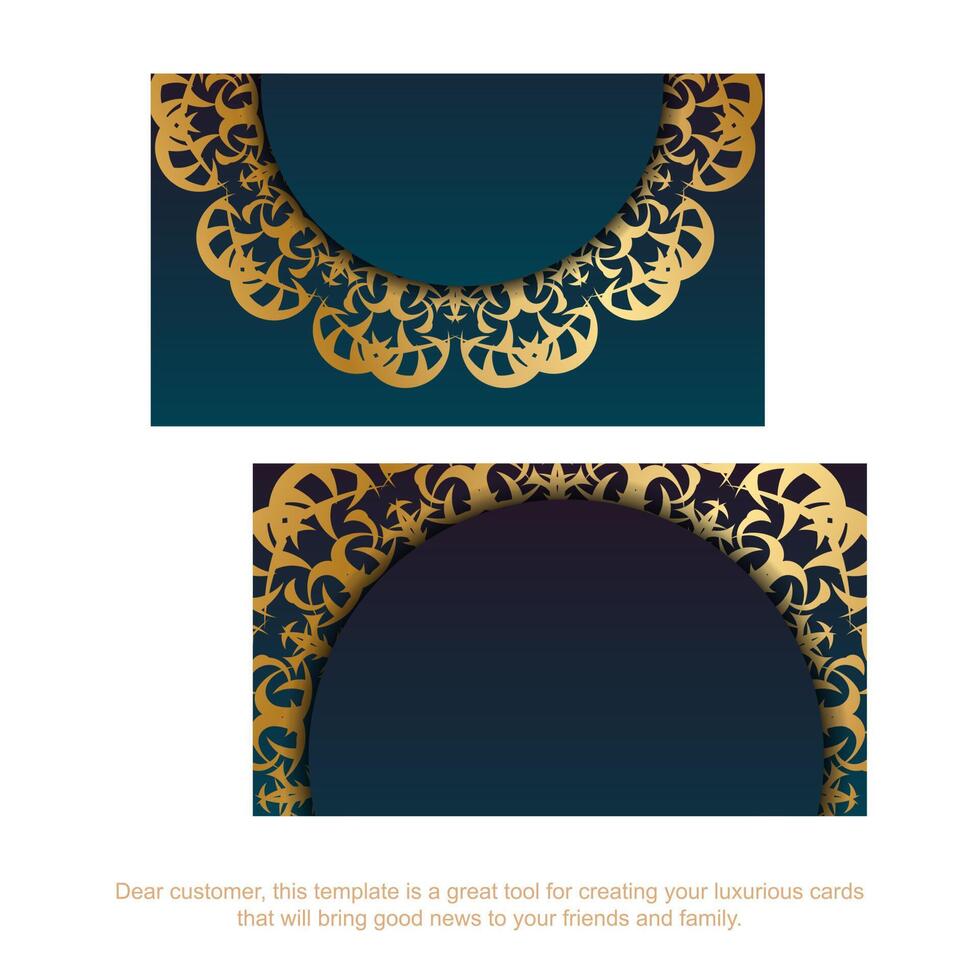 Gradient blue business card with Greek gold ornaments for your business. vector