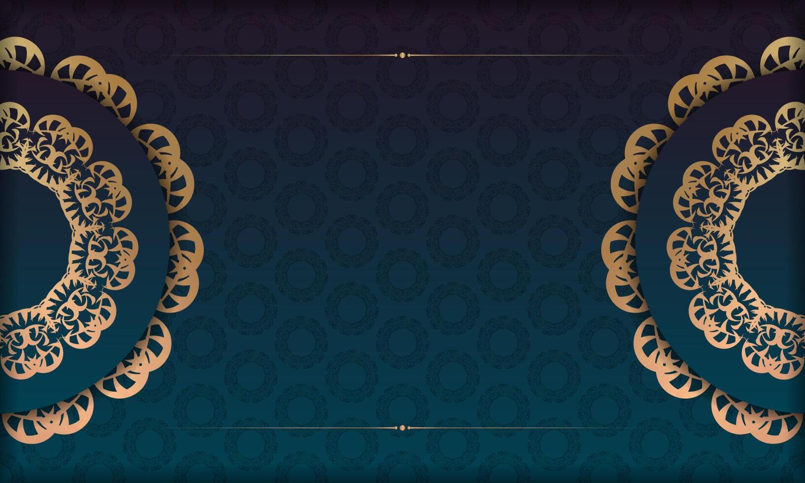 Blue gradient banner with vintage gold ornament for design under logo or text vector