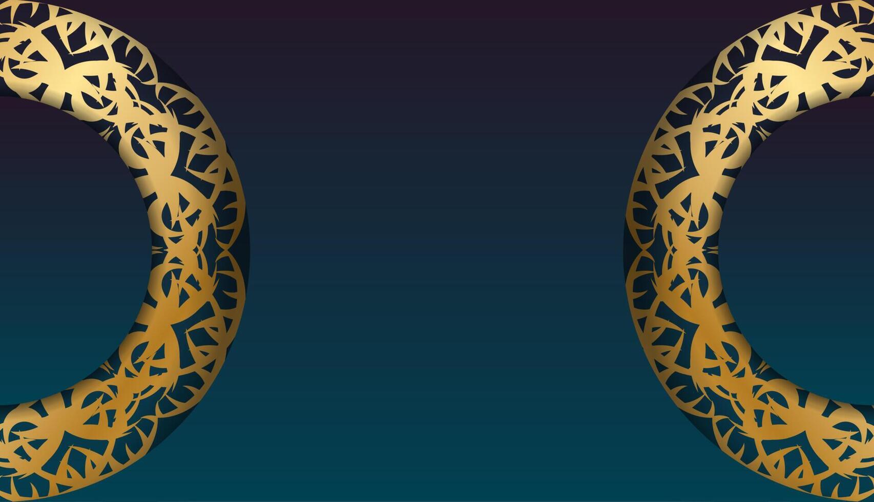 Banner degradado azul con patrón dorado griego para diseño debajo de su texto vector