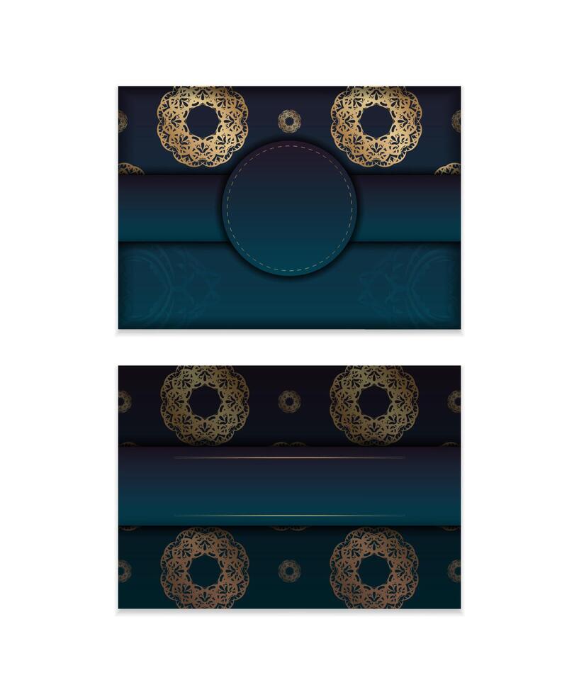 Brochure template with gradient blue color with greek gold ornaments for your congratulations. vector