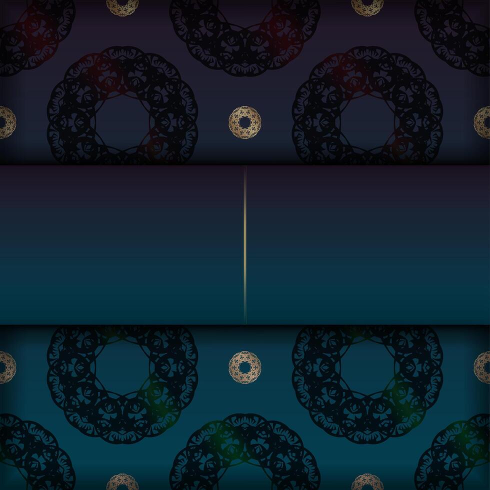 Gradient blue gradient flyer template with luxury gold pattern prepared for typography. vector
