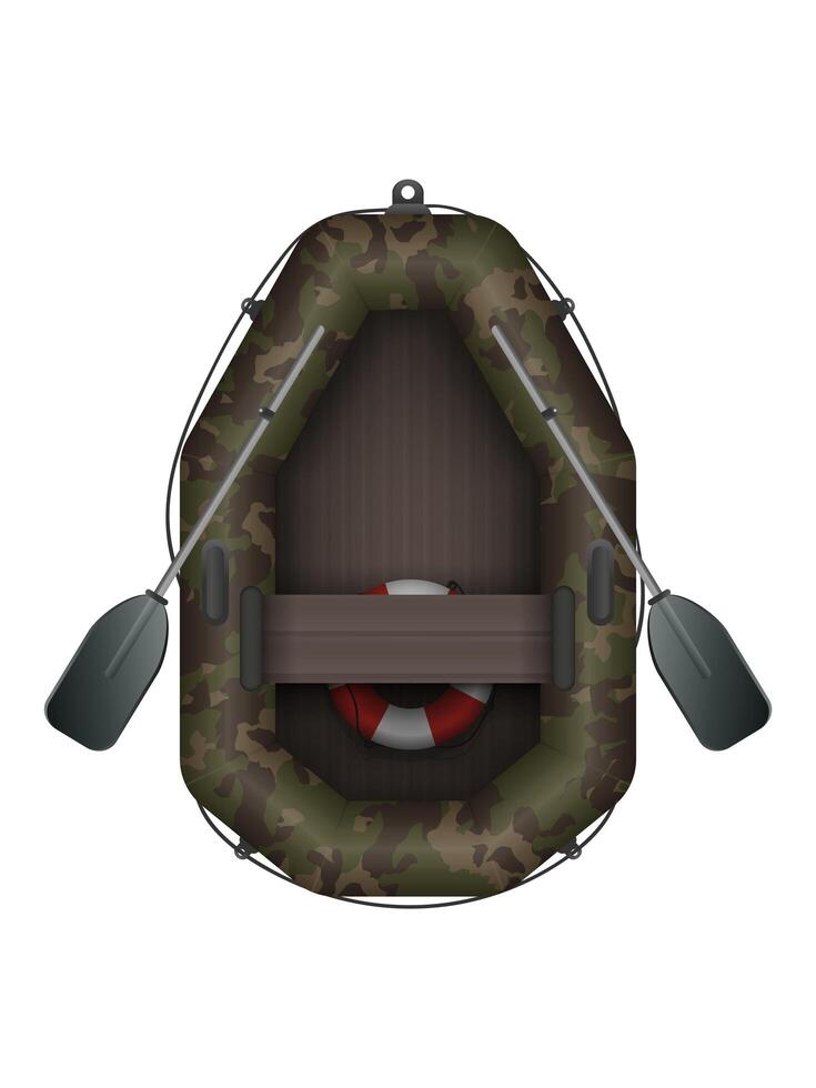 Inflatable Rubber Boat For Fishing And Tourism. For kayaking and rowing design. illustration isolated on white background. Realistic style. vector