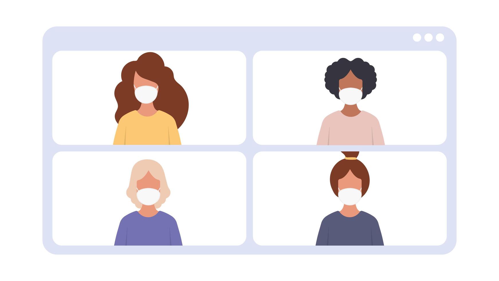 A group of people wearing masks on a screen vector