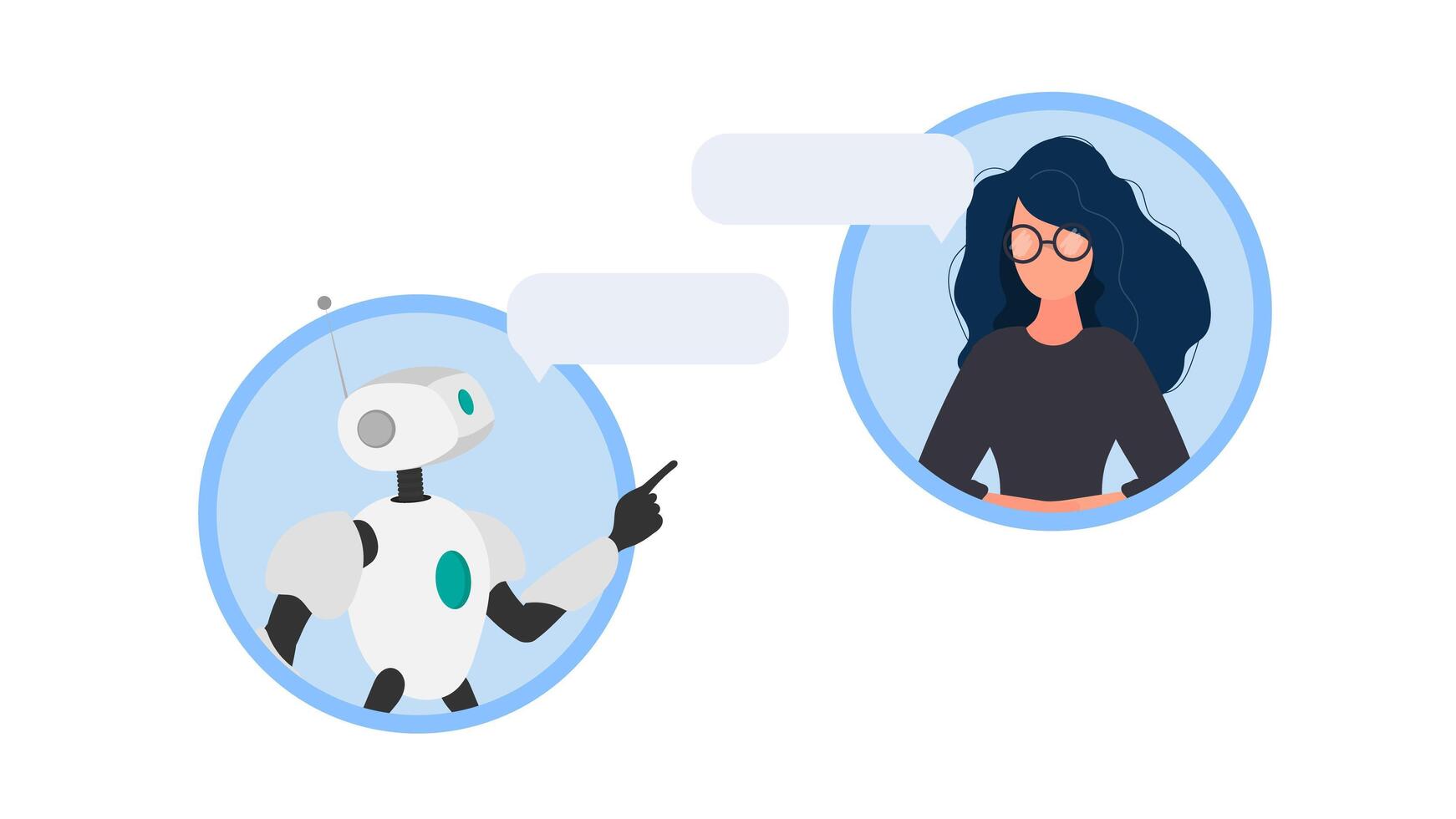 Chat icon. A robot in dialogue with a girl. Suitable for apps, sites and topics related to automatic replies and artificial intelligence. Vector. vector