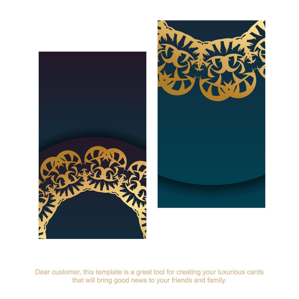 Blue gradient business card with Indian gold pattern for your business. vector