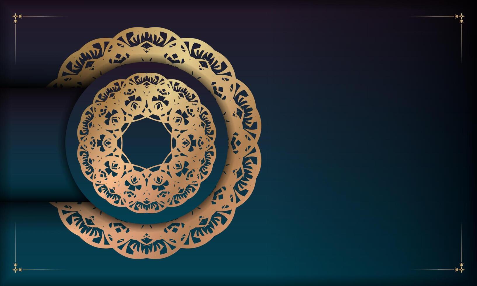 Blue gradient banner with mandala gold ornament for logo design vector