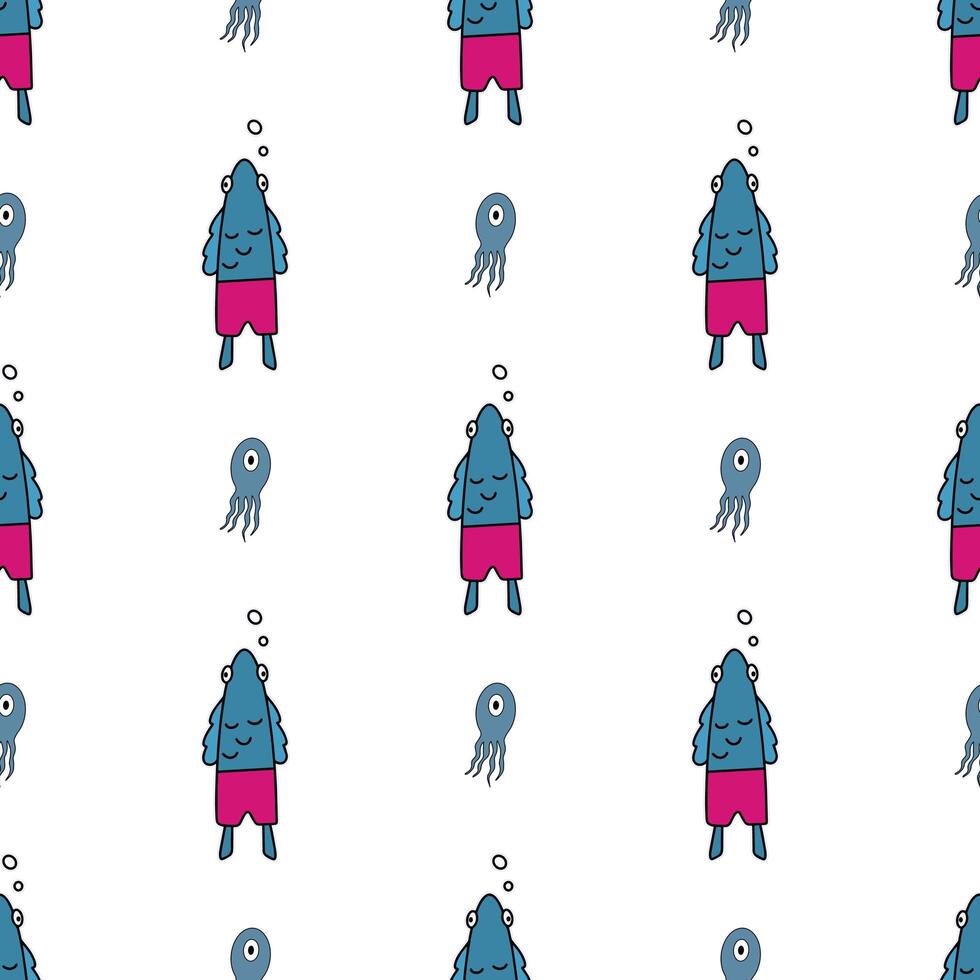 A pattern with a blue bear and a pink octopus vector