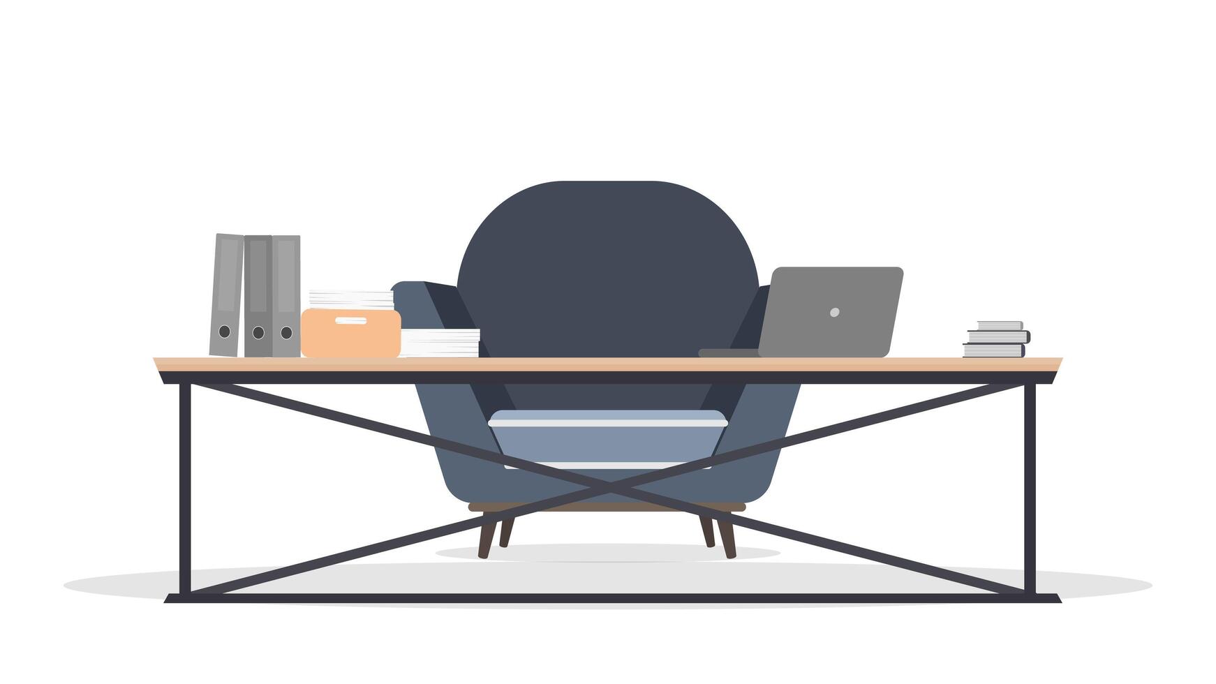 Loft style table. Vintage armchair in flat style. Workplace, books, documents, laptop. Vector. vector