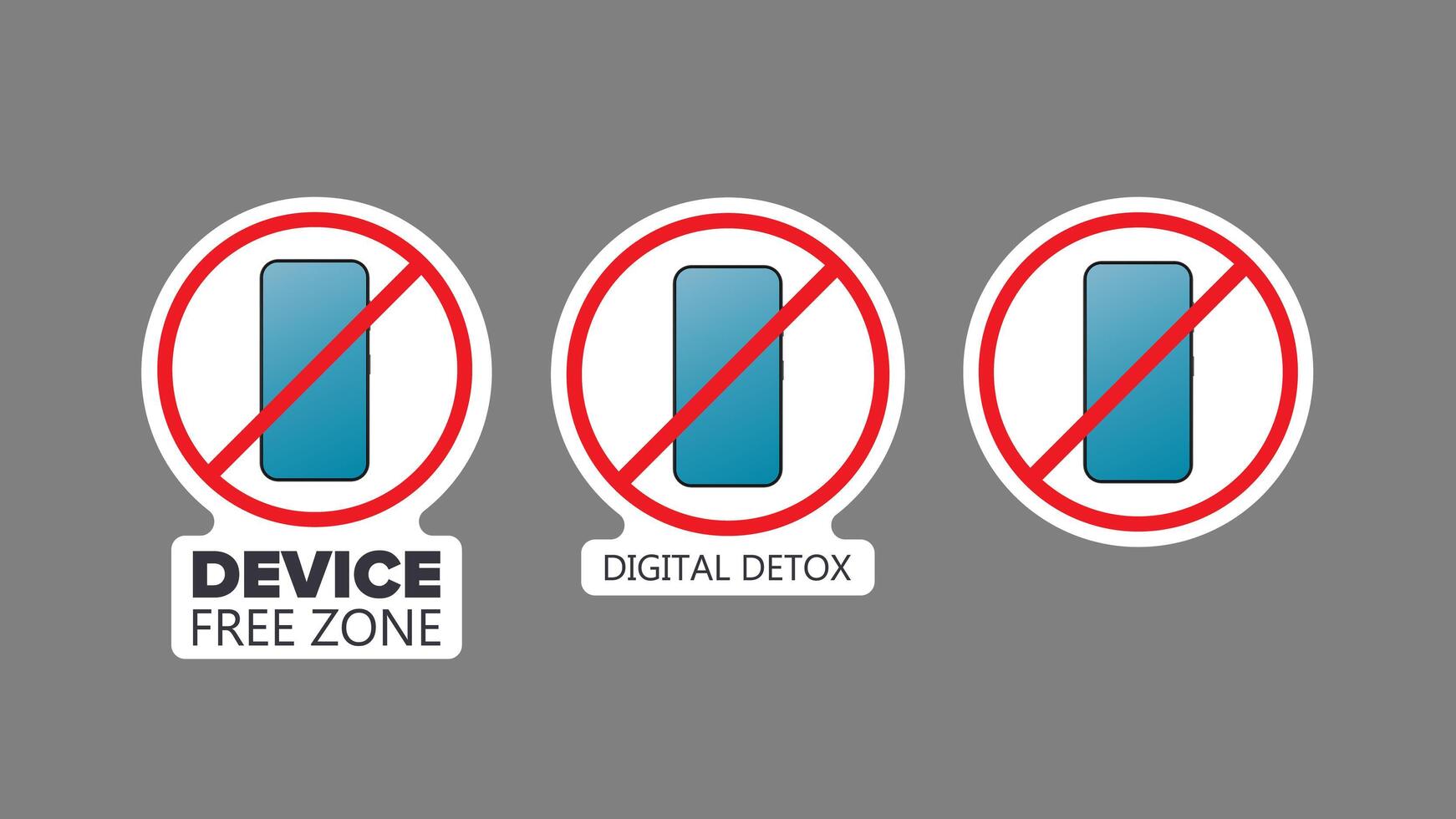 Set of stickers. Strikethrough phone icon. The concept of ban devices, free zone devices, digital detox. Blank for sticker. Isolated. Vector. vector