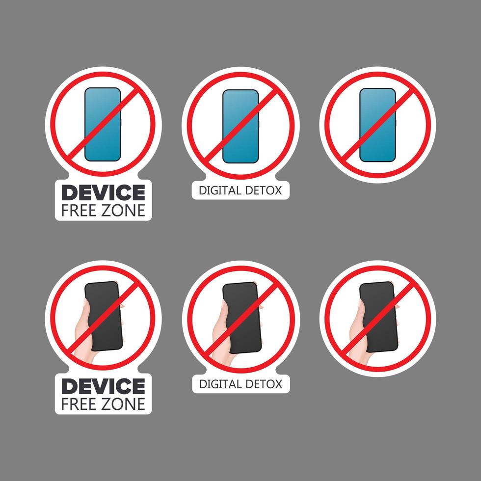 Set of stickers. Strikethrough phone icon. The concept of ban devices, free zone devices, digital detox. Blank for sticker. Isolated. Vector. vector