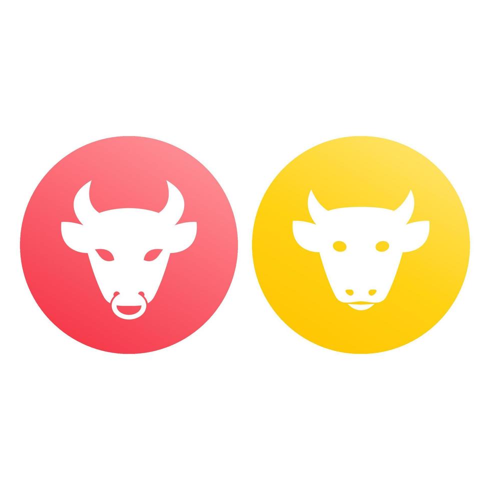 cabezas de vaca y toro, iconos redondos de granja de ganado, ilustración vectorial vector