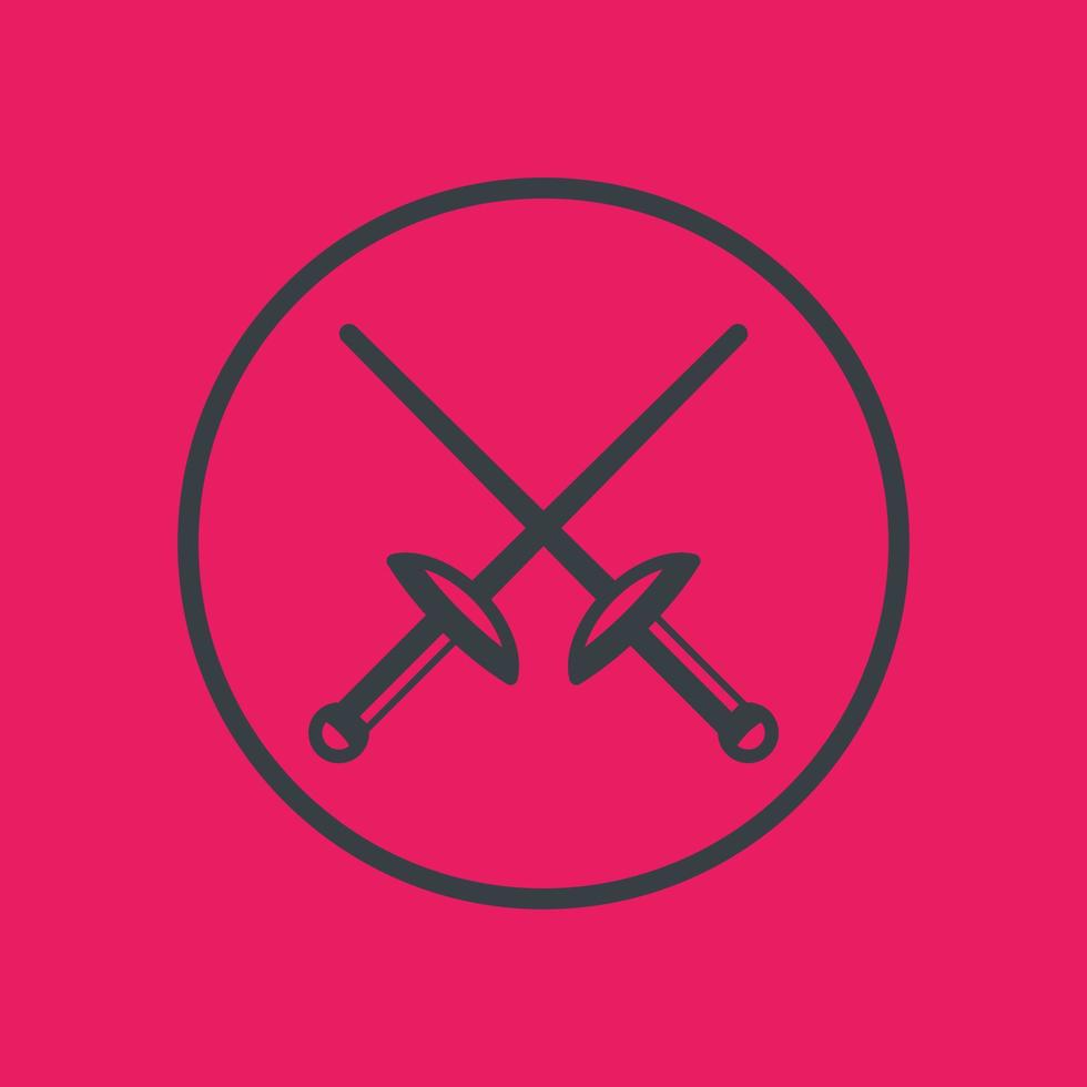 fencing icon in circle, crossed swords, vector illustration