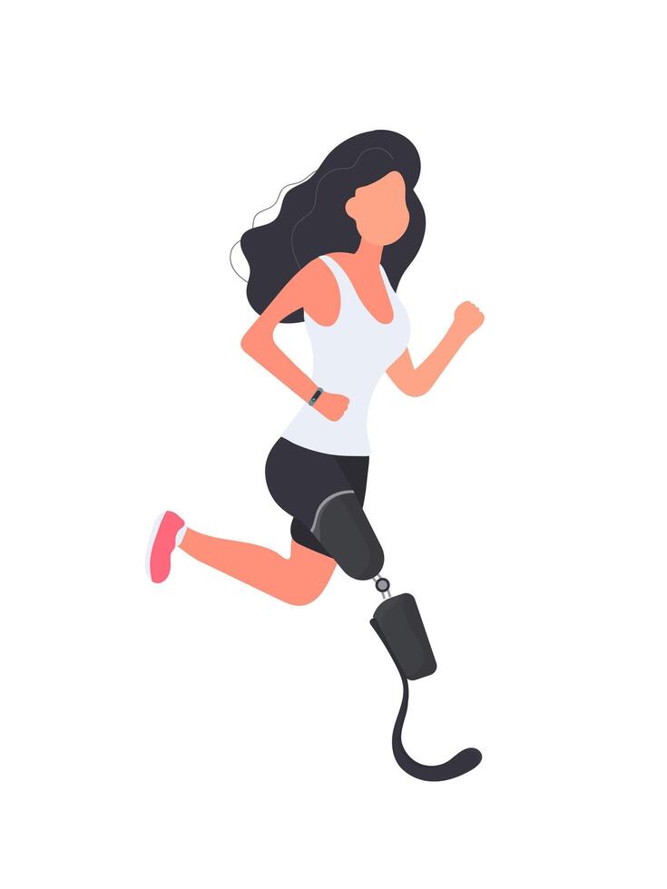 A girl with a prosthetic leg is running. . vector