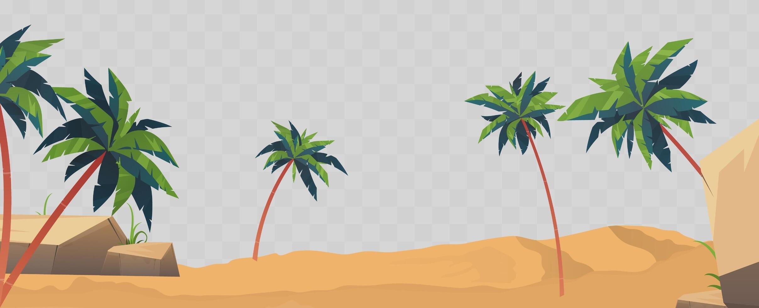 arena, playa y palmeras aisladas. elemento de diseño sobre un tema de verano. vector