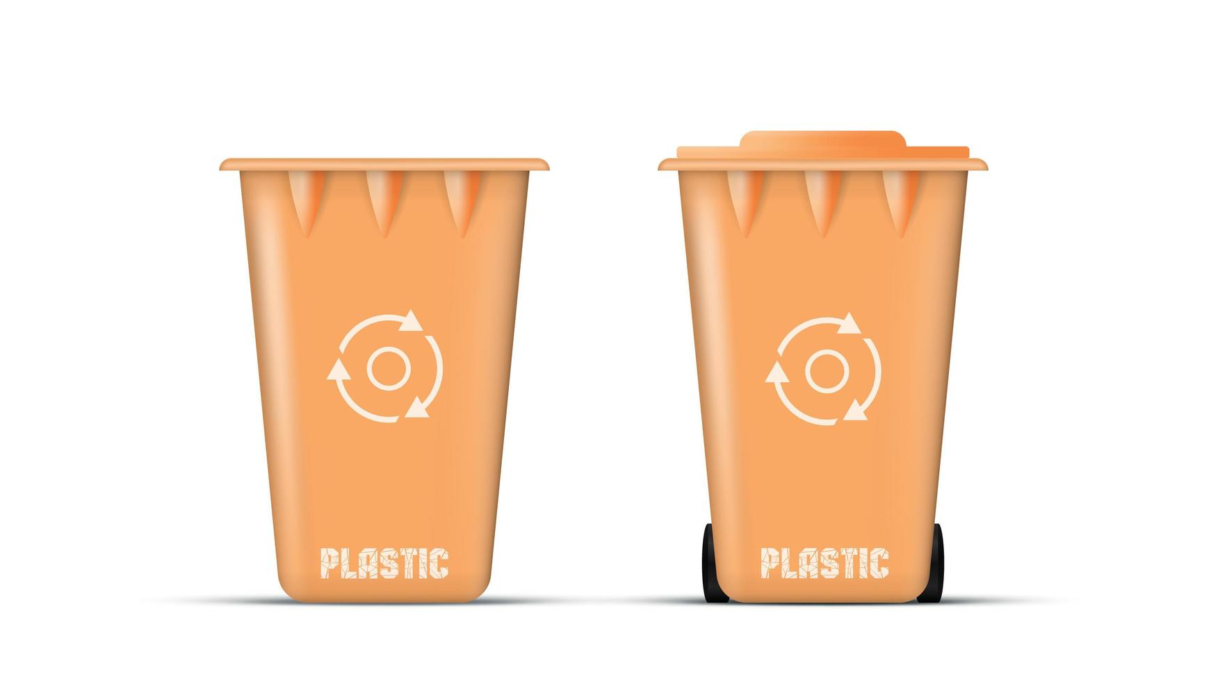 Waste bin with lid and wheels. Realistic orange trash can. Metal container. ECO concept. Vector. vector