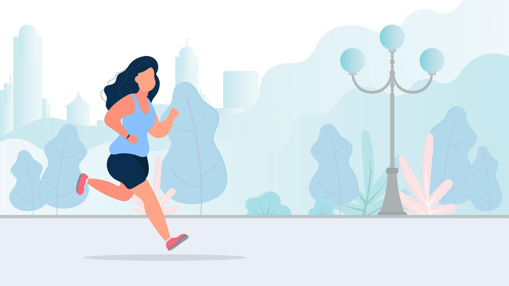 chica gorda ejecuta una pancarta. corriendo mujer gorda en la calle. el concepto de pérdida de peso y estilo de vida saludable. vector. vector