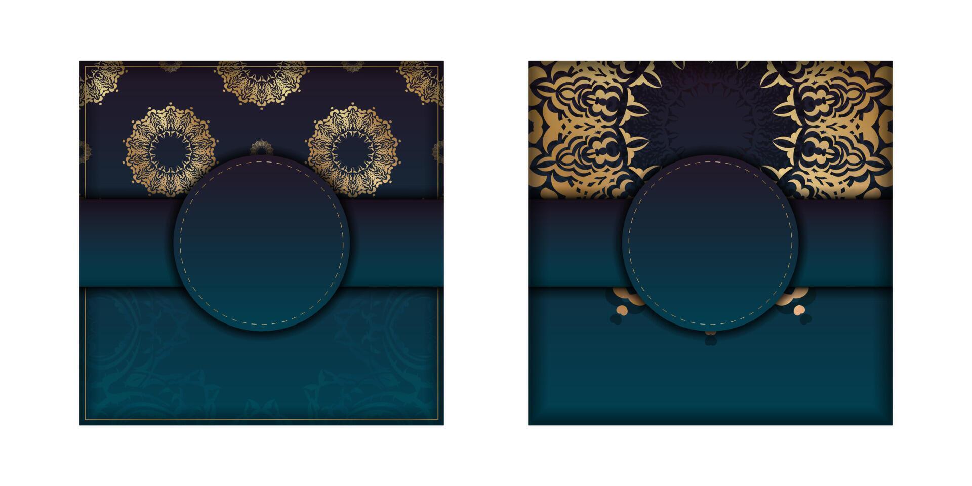 Two blue and gold cards with ornate patterns vector
