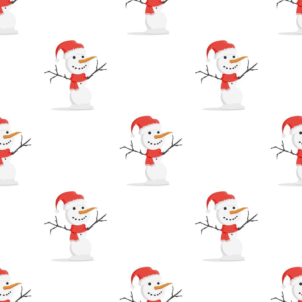 de patrones sin fisuras con un muñeco de nieve con un sombrero rojo y una bufanda. adecuado para postales, fondos, libros y carteles. ilustración vectorial. vector