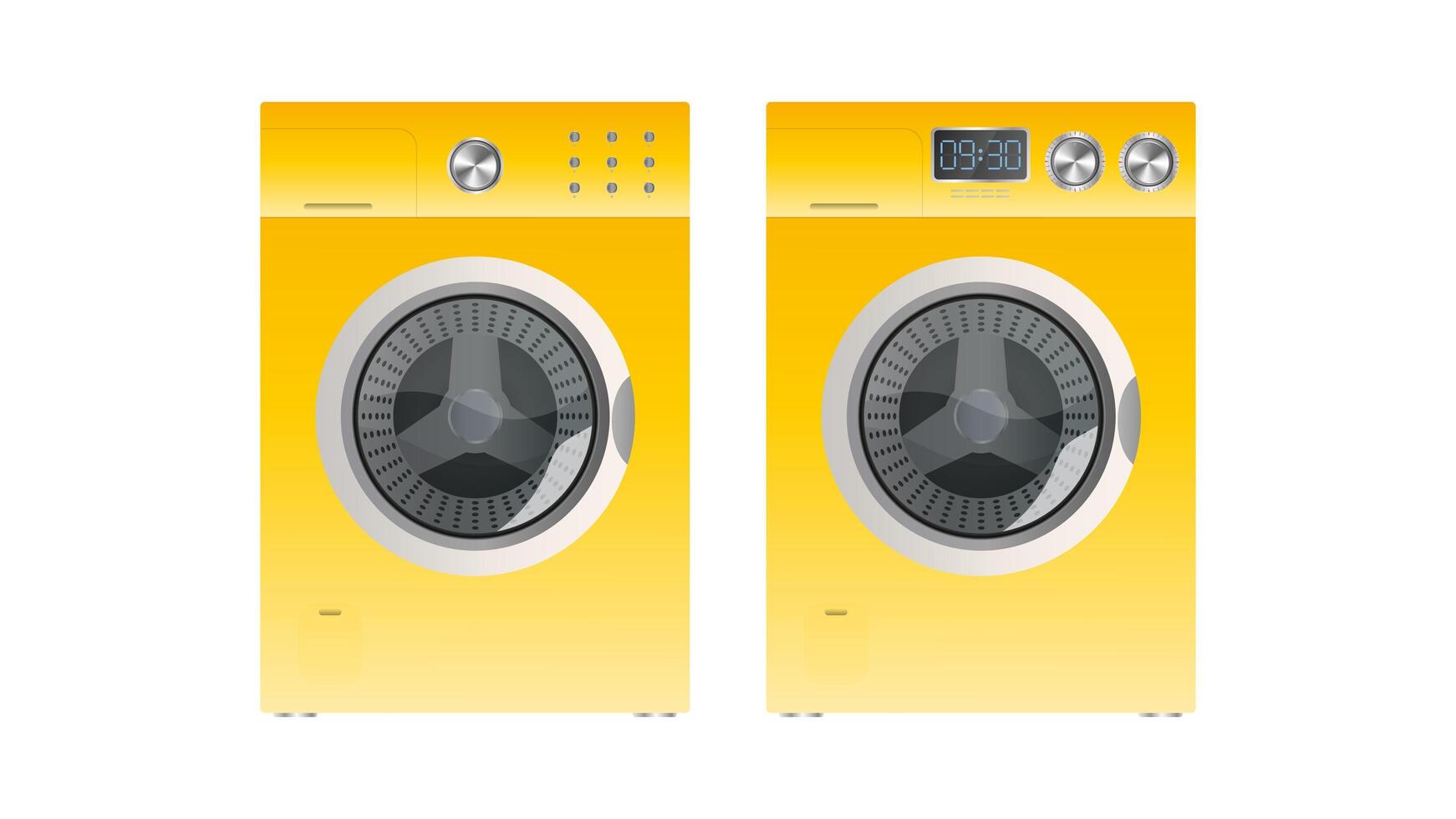 Yellow washing machine isolated on a white background. Realistic vector washing machine.