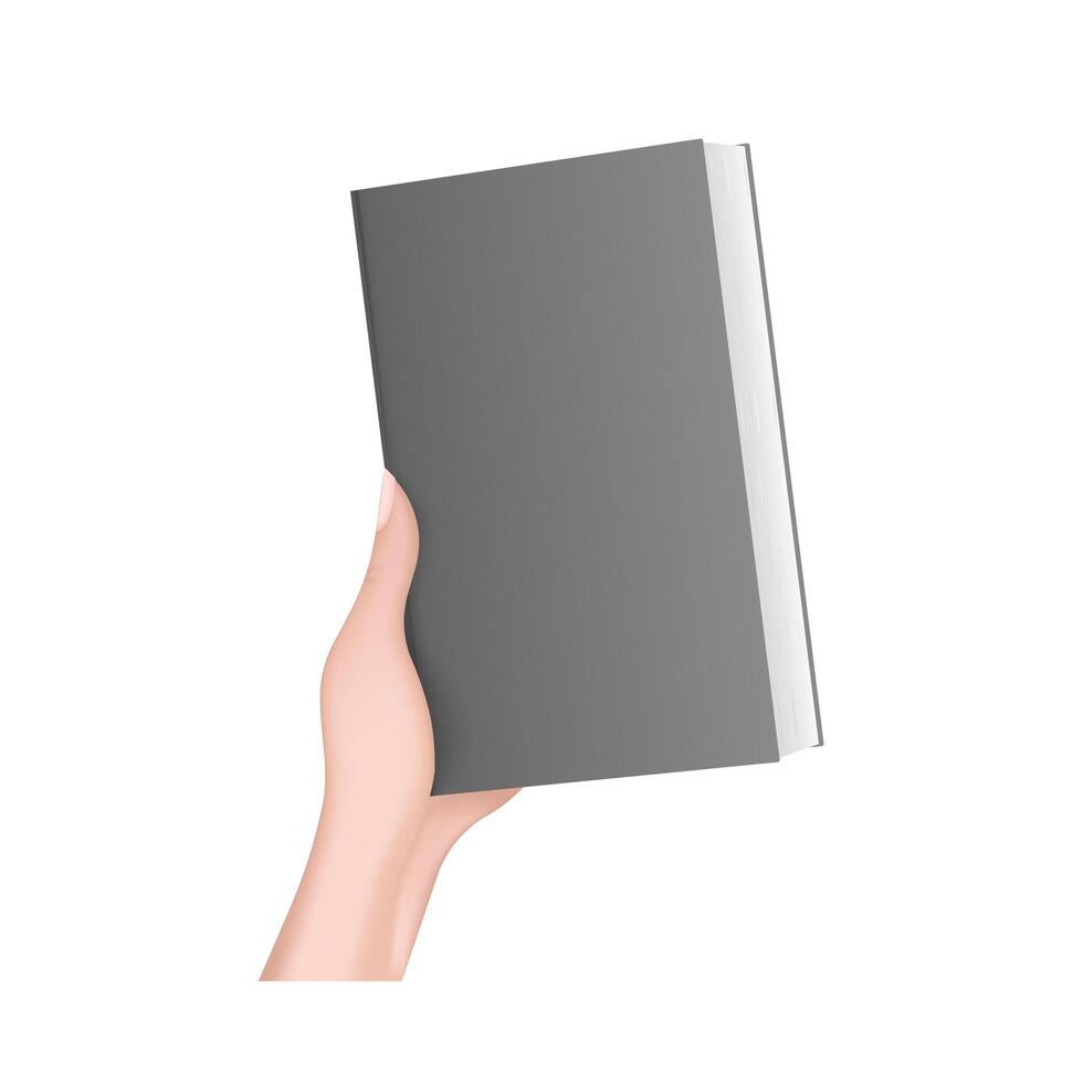 Hand holding a book on white background vector