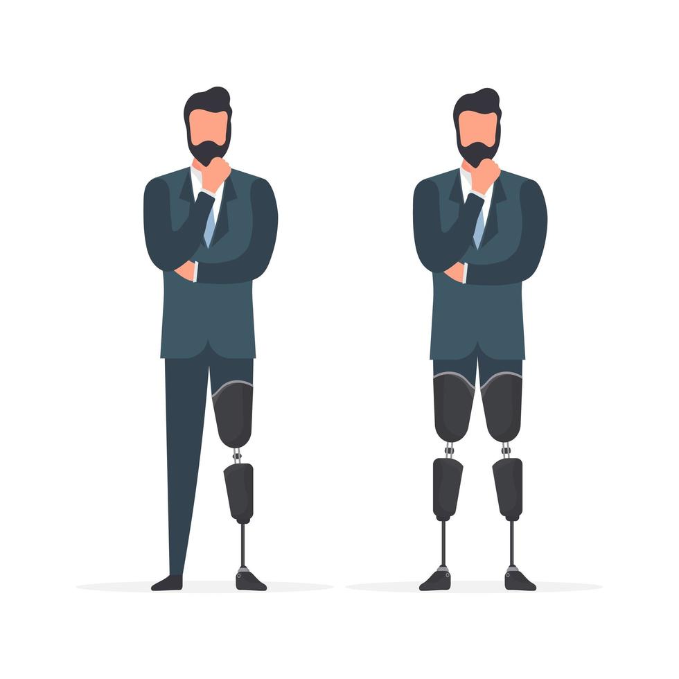 A set of men with prosthetic legs. People with disabilities. Vector. vector