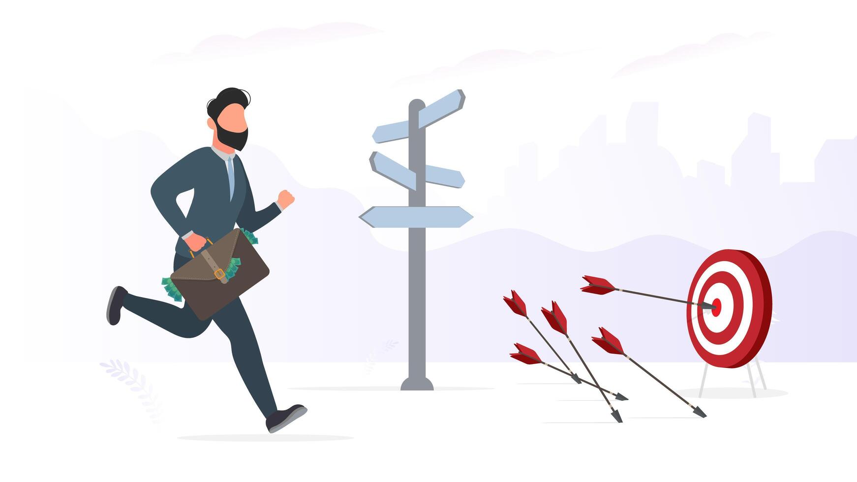 Businessman is running with a suitcase of money. The concept of a successful entrepreneur. Picture for presentations and posters on a business theme. Vector. vector