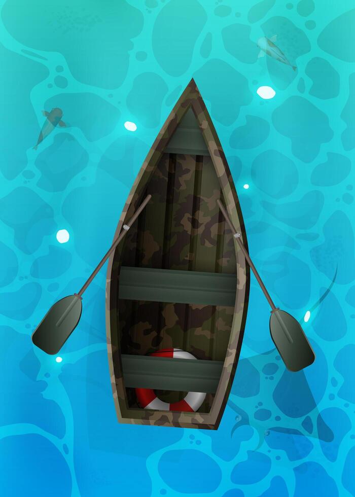 A boat floating in the water with a life preserver vector