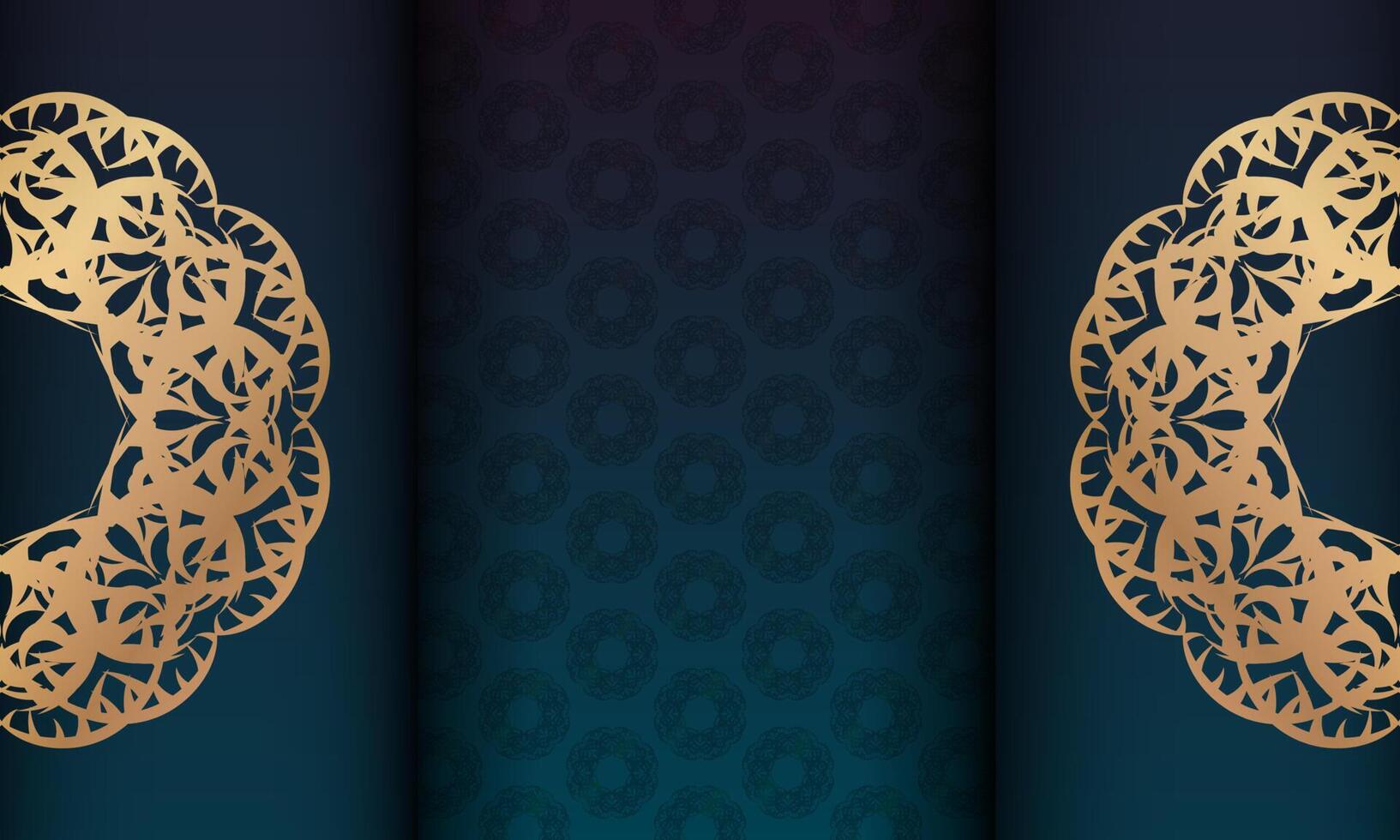 Blue gradient banner with vintage gold pattern and text space vector