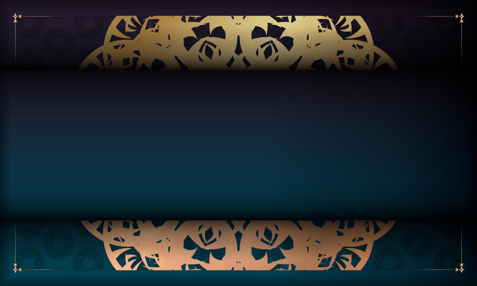 Blue gradient banner with greek gold ornaments for logo design vector