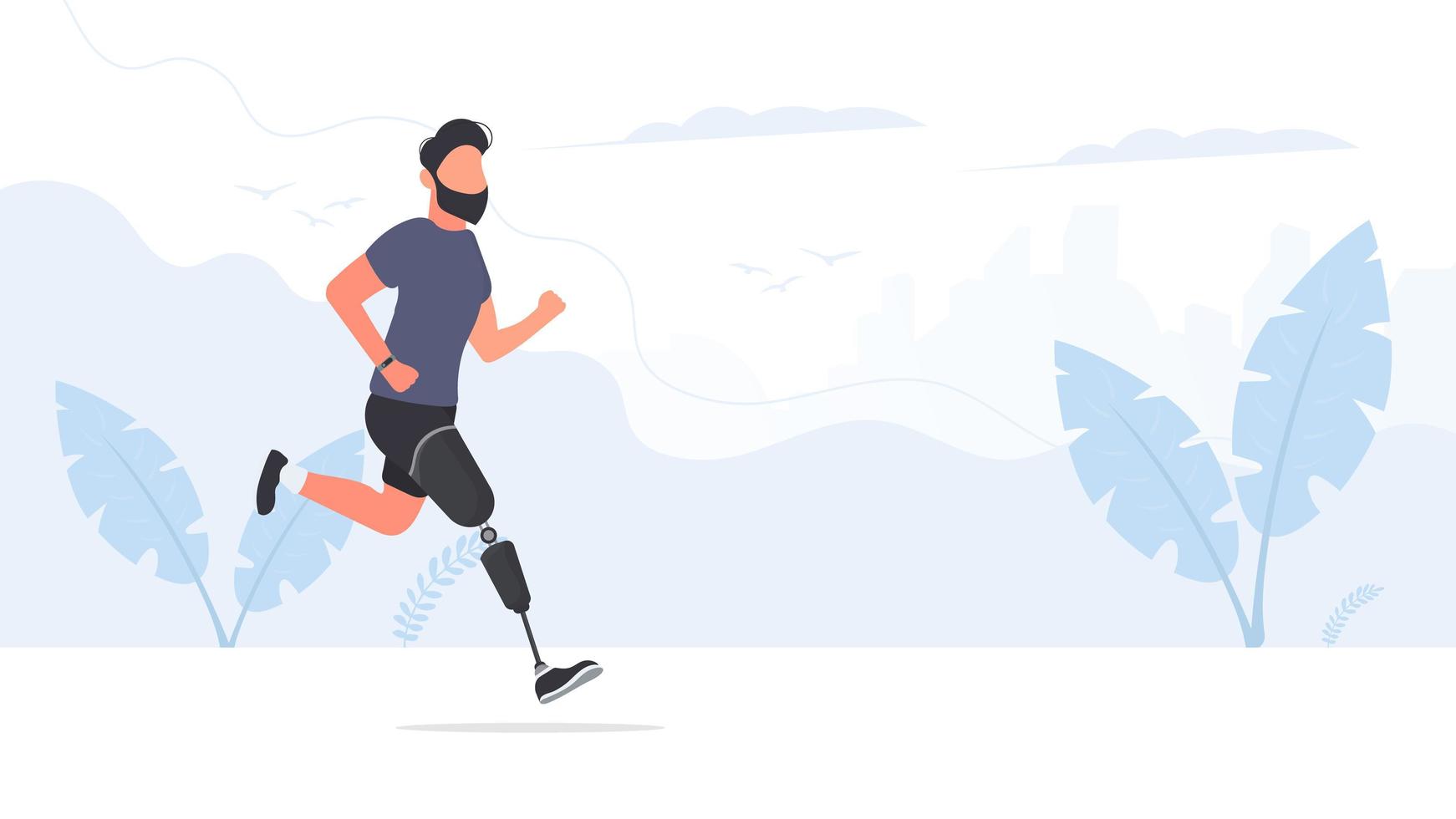 A man with a prosthetic leg is running. Vector. vector