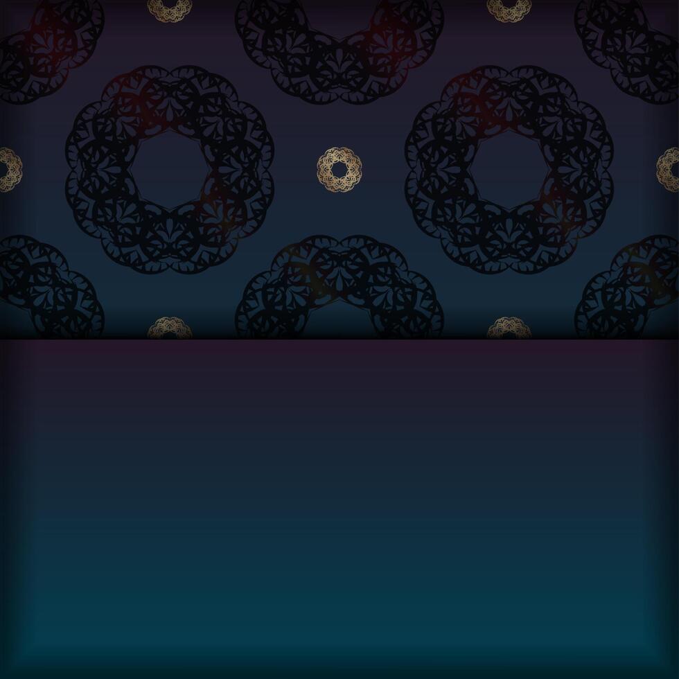 Blue gradient banner with luxurious gold pattern and text space vector