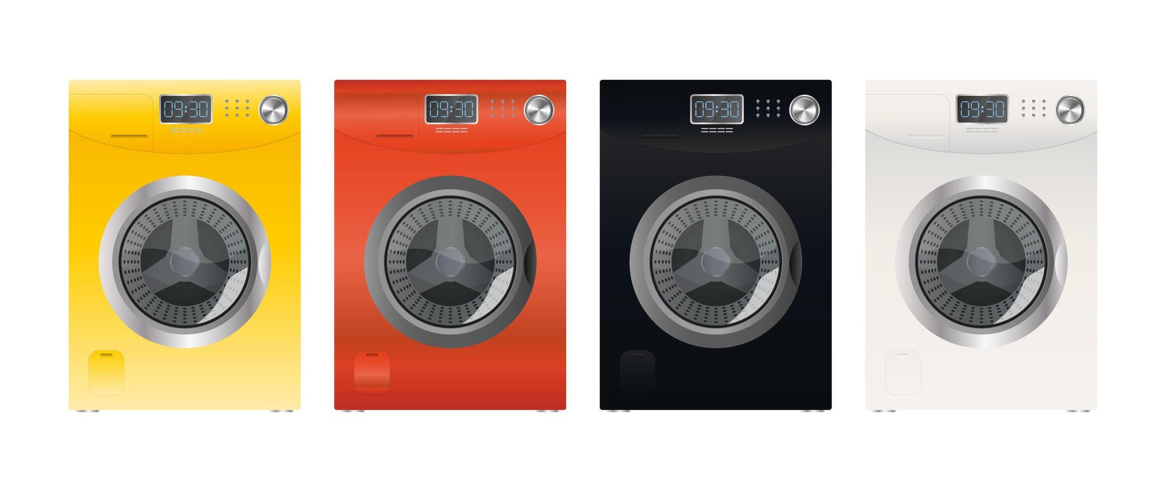 Four different colored washing machines on a white background vector