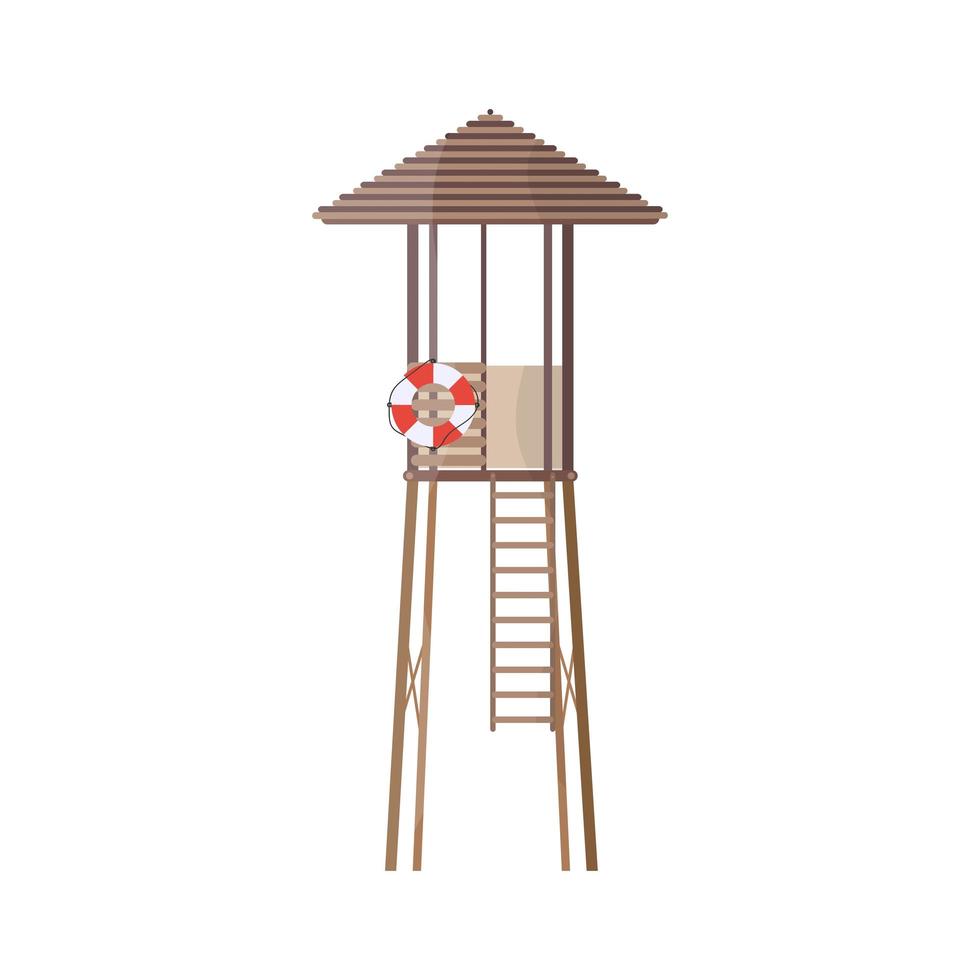 Beach lifeguard tower to save drowning people. Vector illustration, isolated