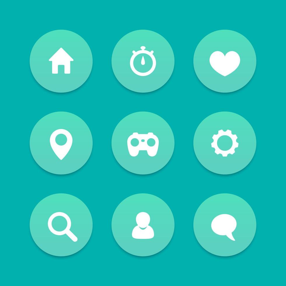 Basic web icons, aquamarine set, vector illustration