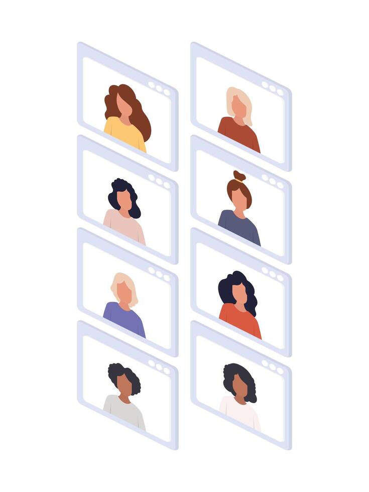 A group of people are shown on a screen vector