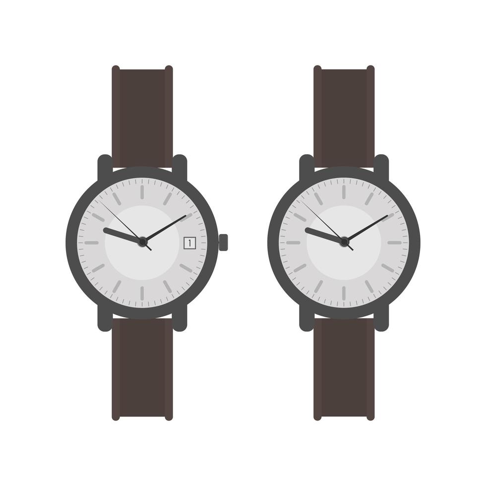 reloj de pulsera con esfera blanca y correa marrón. reloj de pulsera de estilo plano. aislado. vector. vector