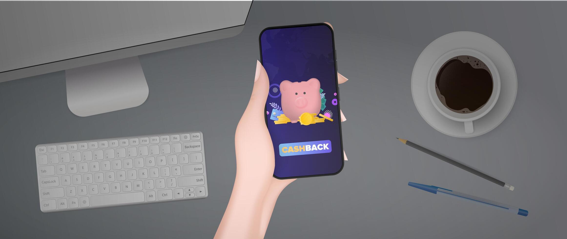 A hand holding a smartphone with a cartoon pig on it vector