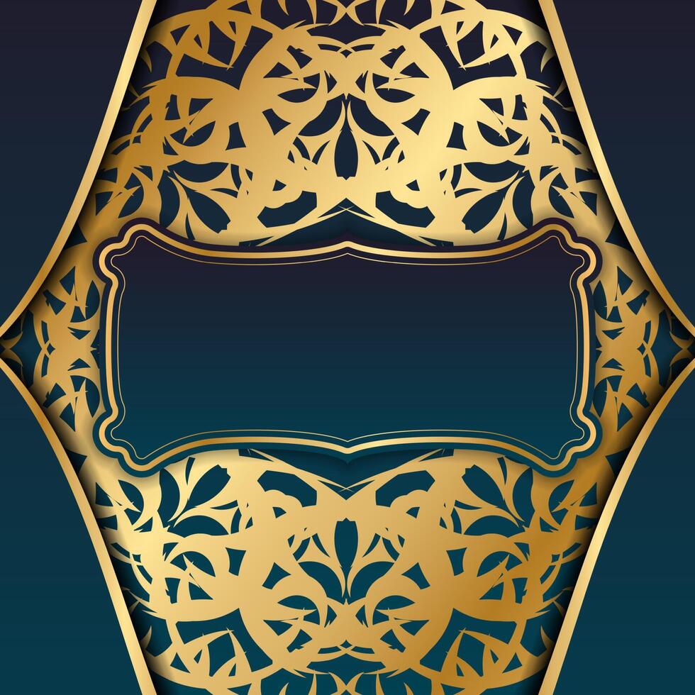 Blue gradient banner with vintage gold ornament for design under your text vector