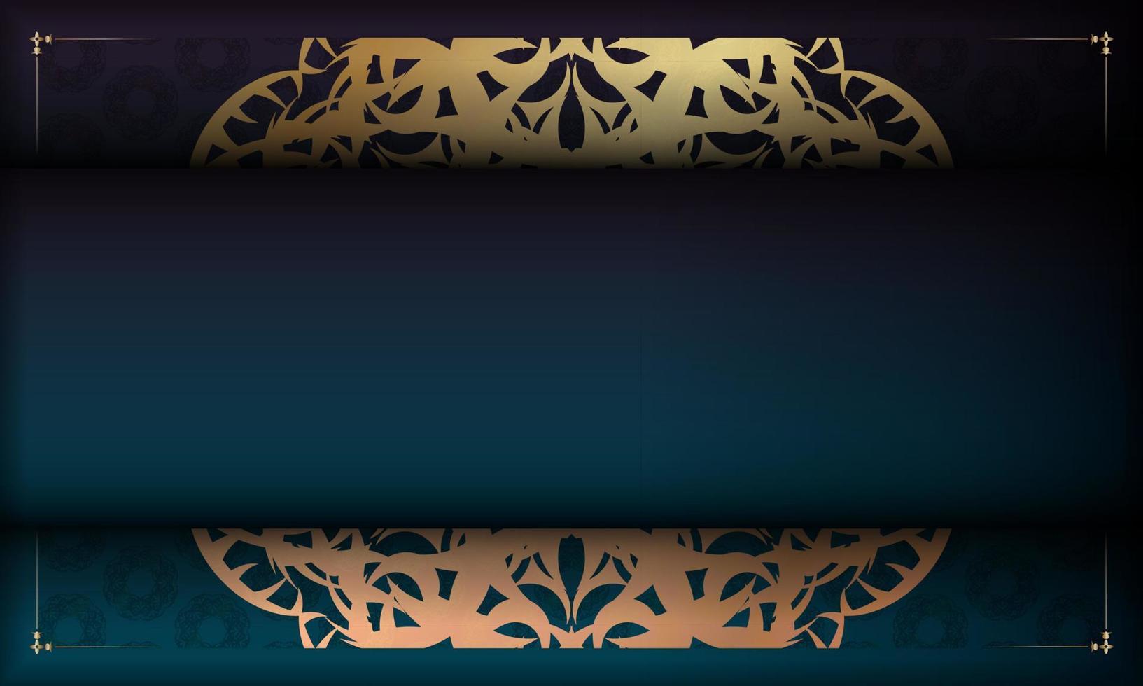 Banner degradado azul con adorno dorado abstracto y lugar para texto vector