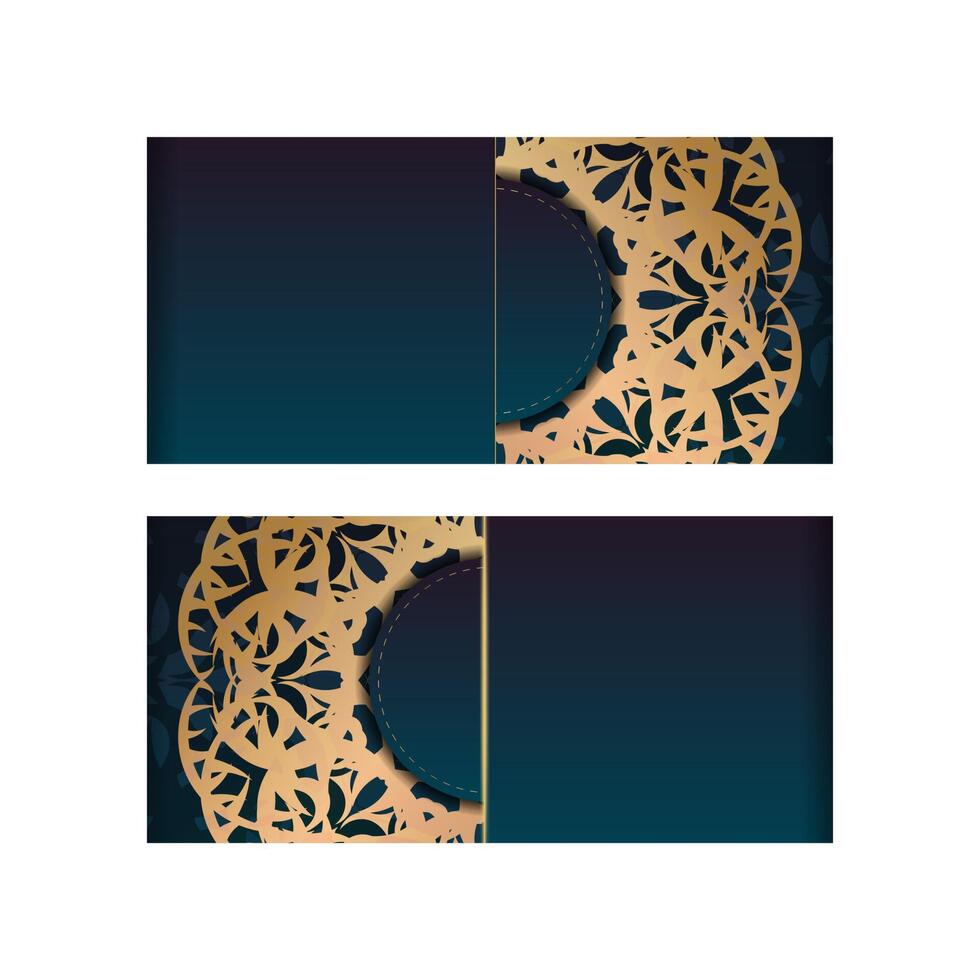 Brochure template with gradient blue color with mandala gold ornament prepared for typography. vector