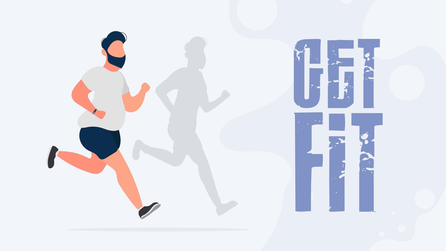 Get Fit banner. Fat man is running. The shadow of a thin man. Cardio workout, weight loss. The concept of weight loss and a healthy lifestyle. Vector. vector