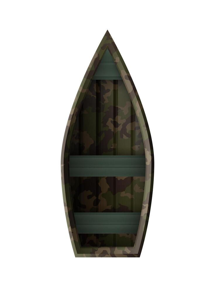 Boat for fishing and tourism with khakki color. View from above. For kayaking and rowing. illustration isolated on white background. Realistic style. vector