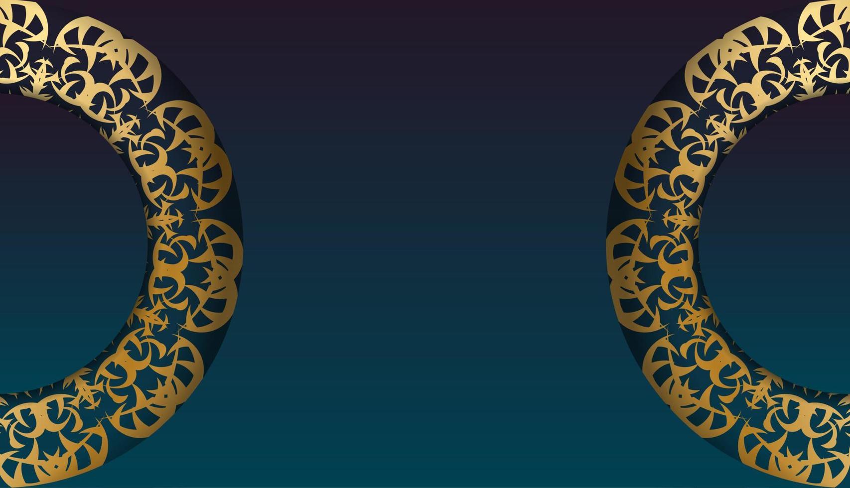 Banner degradado azul con adorno dorado mandala para diseño debajo de su logotipo vector