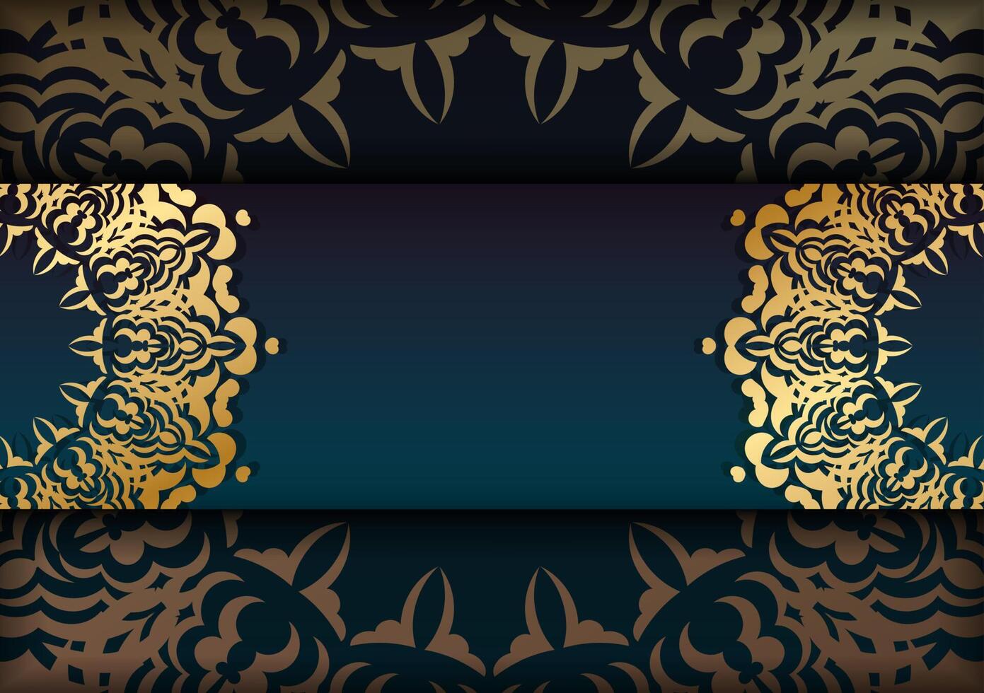 Greeting card template with gradient blue color with greek gold ornaments prepared for typography. vector